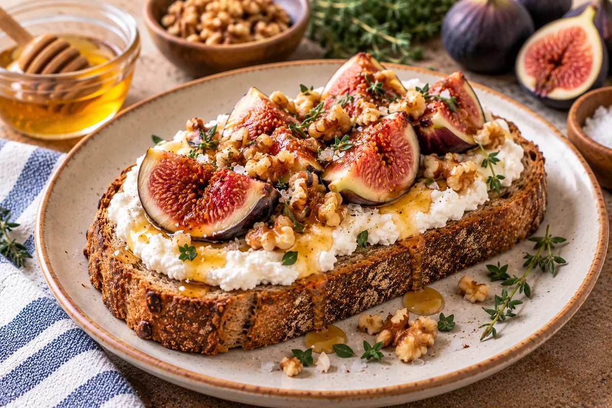 Whole-grain toast with ricotta, fresh figs, walnuts and honey