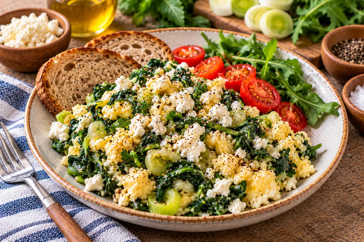 Bowl of grains with kale, edamame, feta and tomato